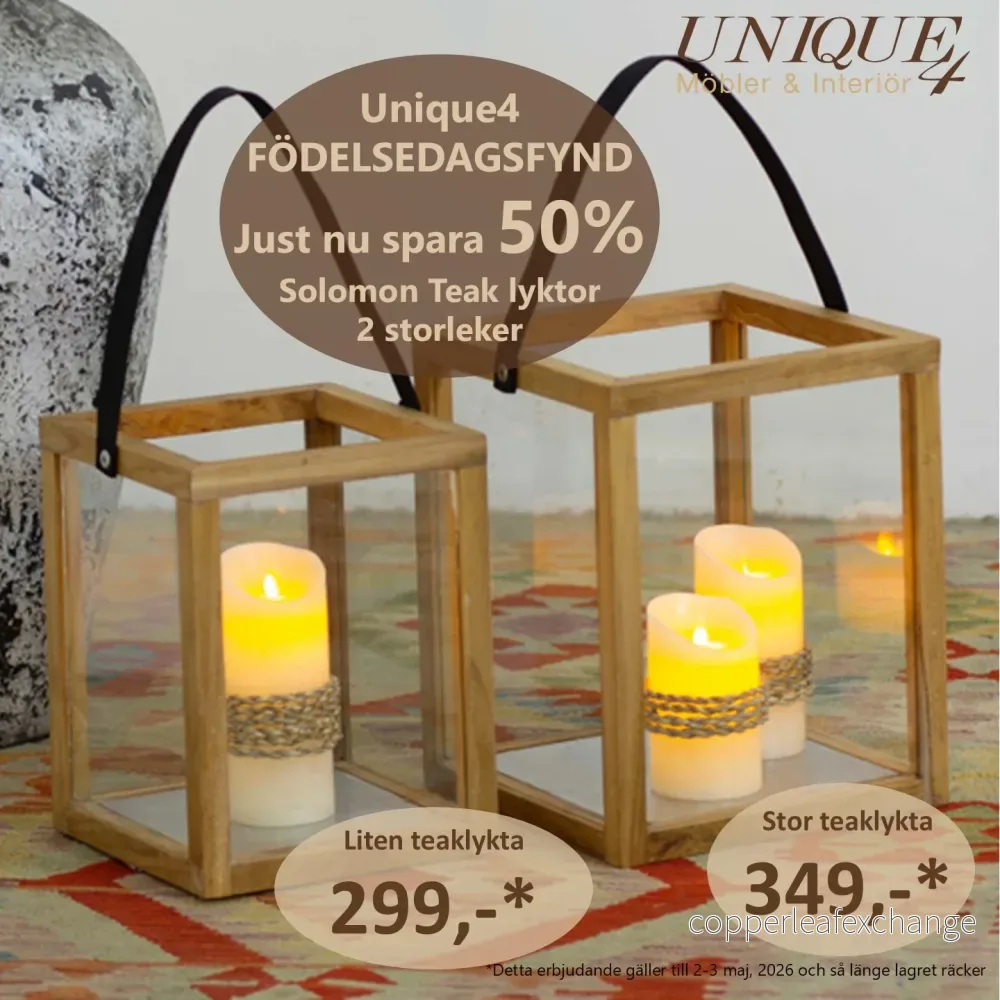 SOLOMON Lyktor Teak 2-pack - Handgjorda Trädgårdslyktor med Glas