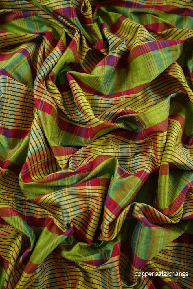 Vintage – Thai silk – Plaid – Lime, Yellow – VT58 Vintage – Thai silk – Plaid – Lime, Yellow – VT58