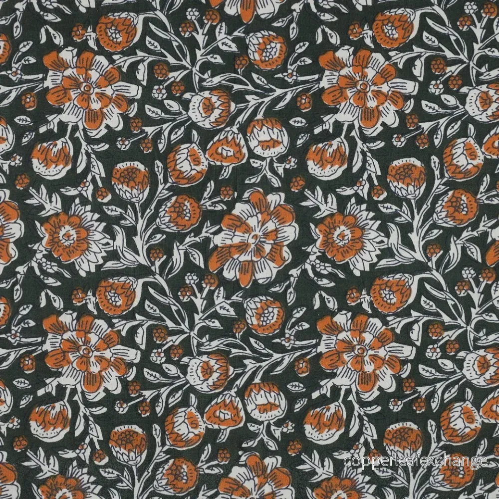 Patterned – Cotton – Block print – Flowers – Green – 12.005