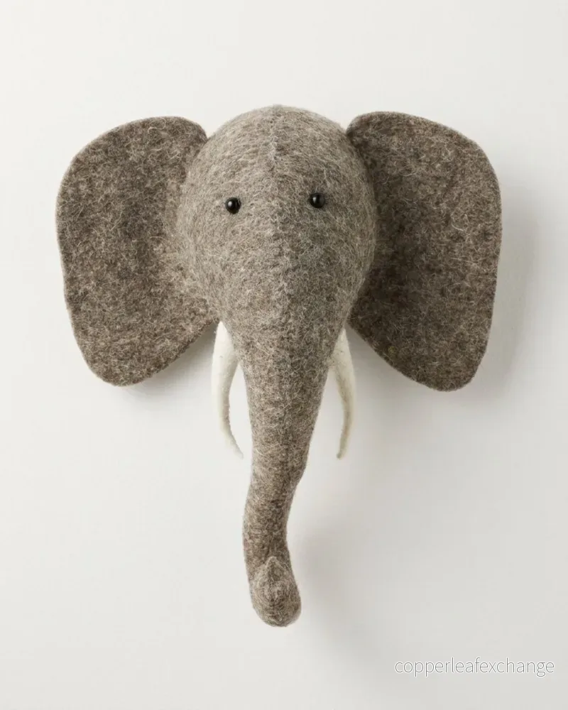 Djurhuvud i ull, elefant stor Djurhuvud i ull, elefant stor