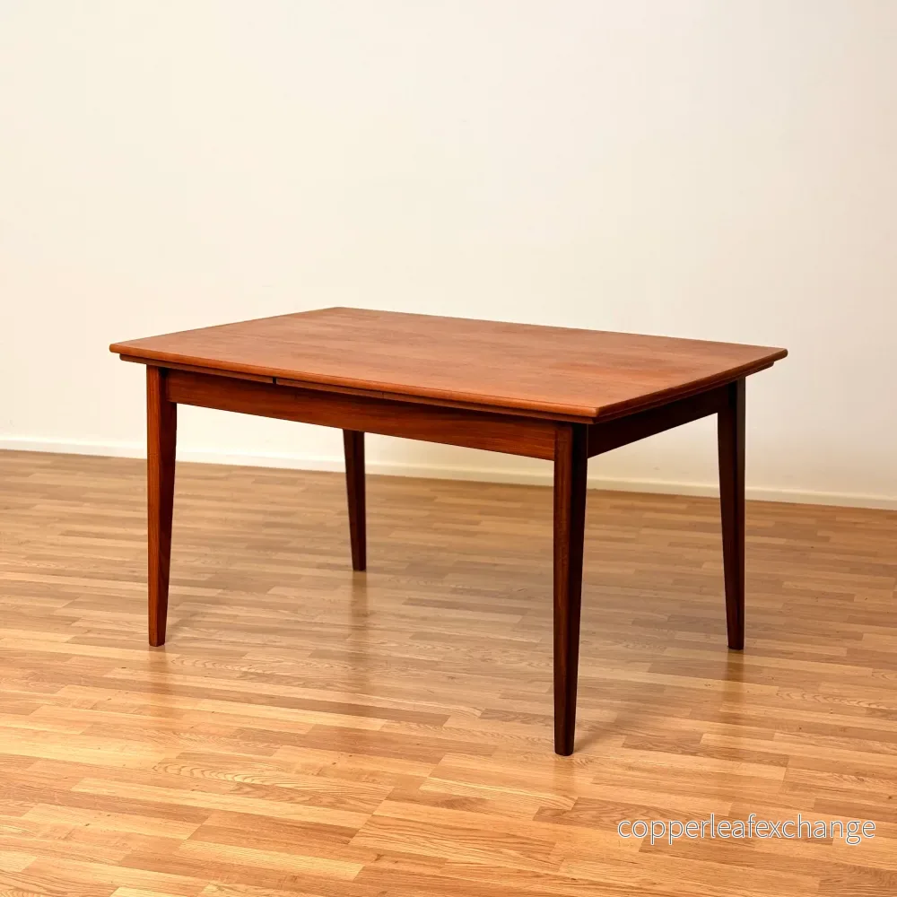 Dansk rektangulärt matbord i teak och valnötträ