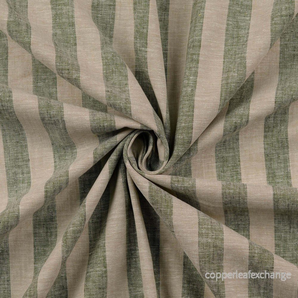 Linen Fabric – Wide Stripes – Natural, Green – 0006