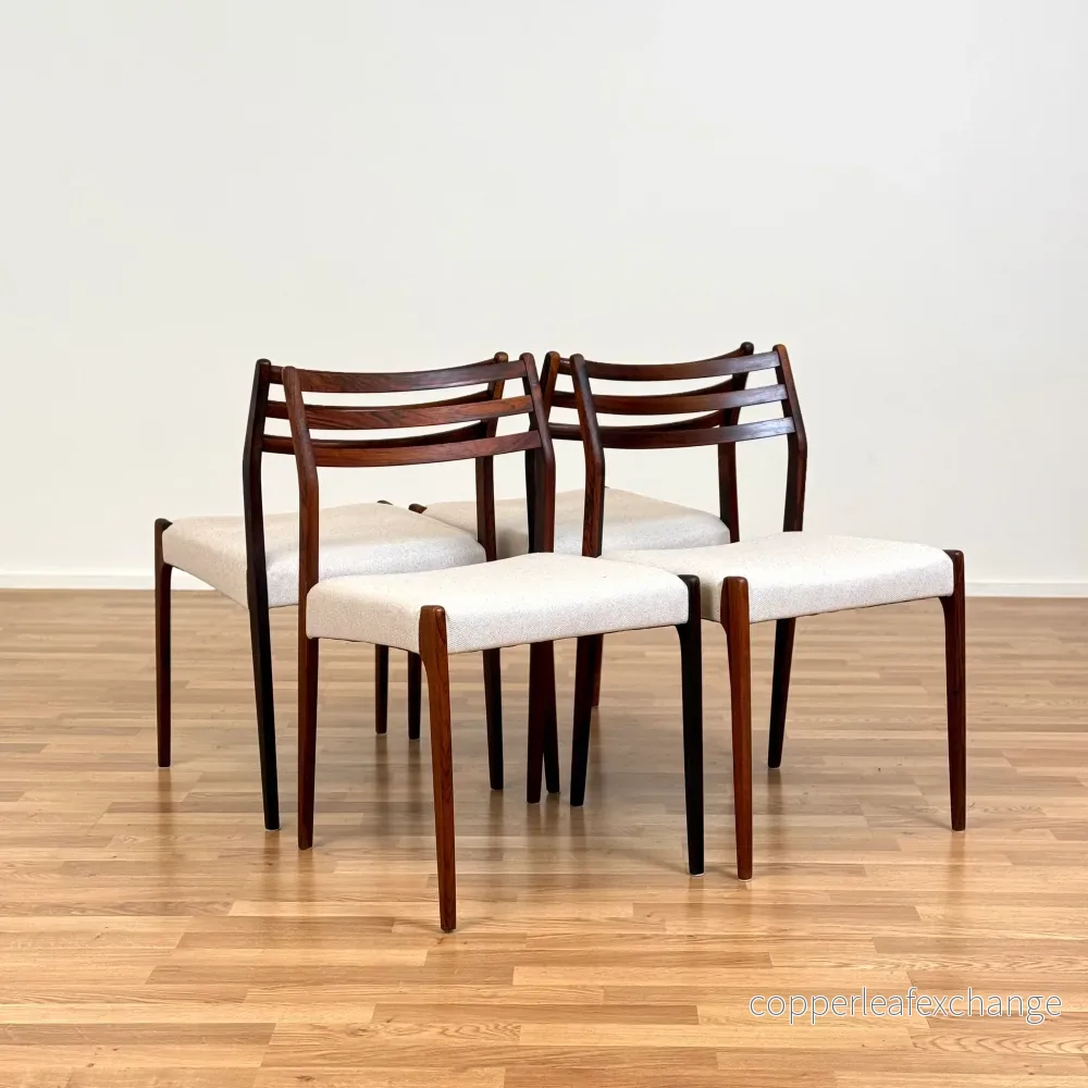 Set om 4 matstolar i Santos rosenträ, 1950-60-tal, Danmark