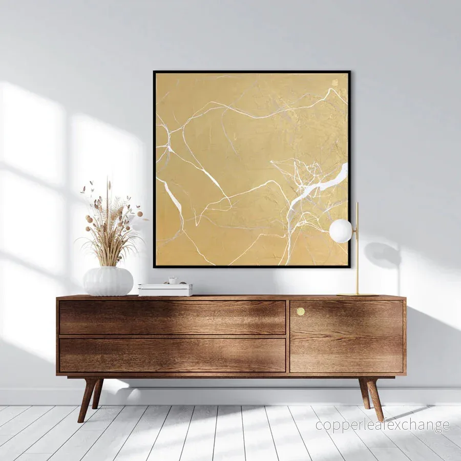 Akrylmålning Gold Marble, svart ram - Bild 2