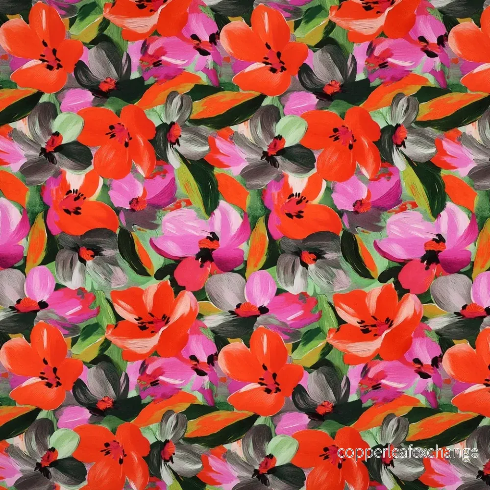 Patterned – Viscose – Flowers – Oil painting – 35.001
