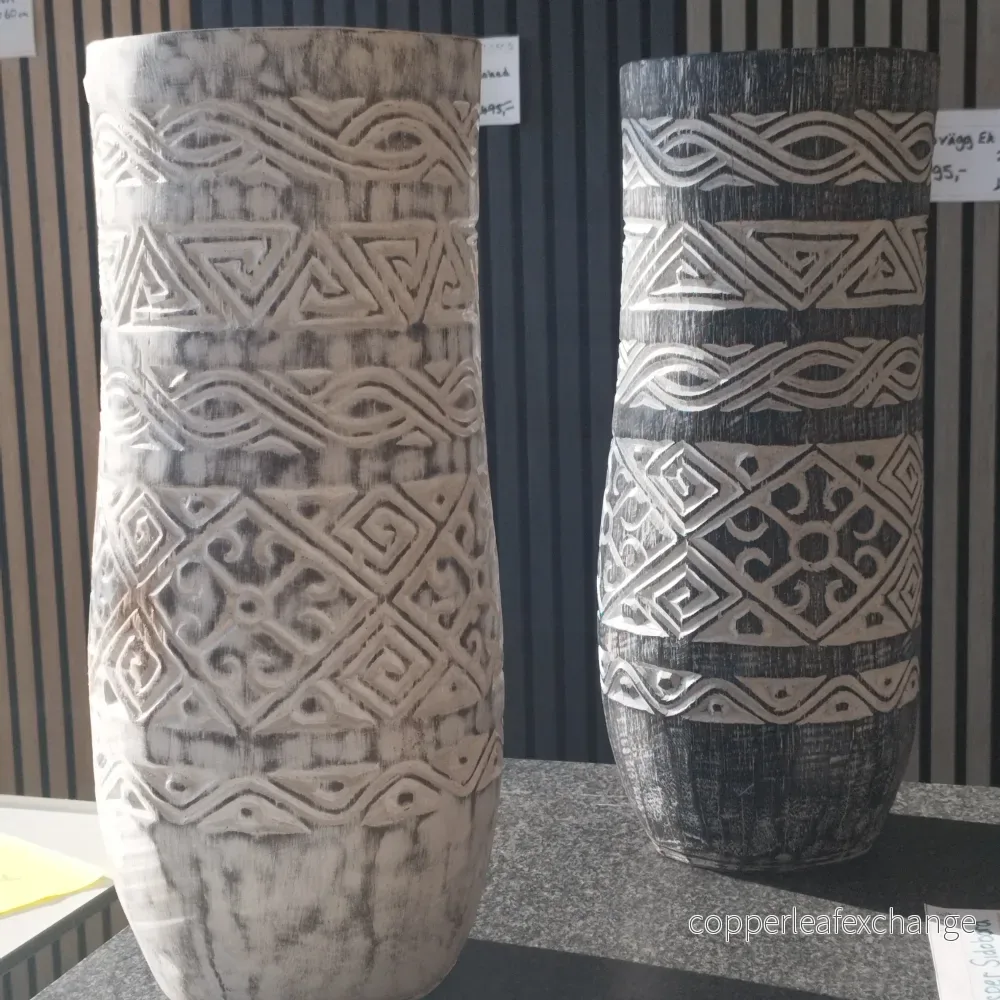 PALM CARVING Vas Palmträ 50 cm - Handsnidad Golvvas Natur/Brun