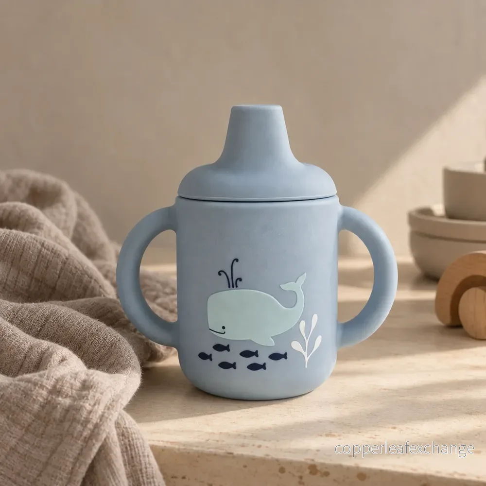 Spillfri silikonmugg med handtag – Cloud Blue Ocean - Bild 2