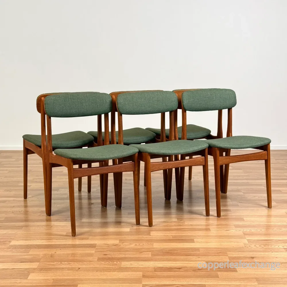 Set om 6 matstolar i teak, av B. Rasmussen för Thorso Mobelfabrik, 1950-60-tal, Danmark