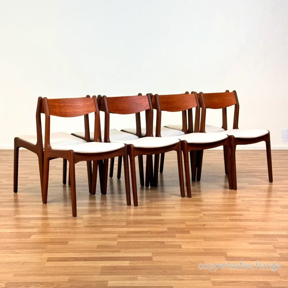 Set med 8 stolar i teak, 1950-60-tal, Danmark