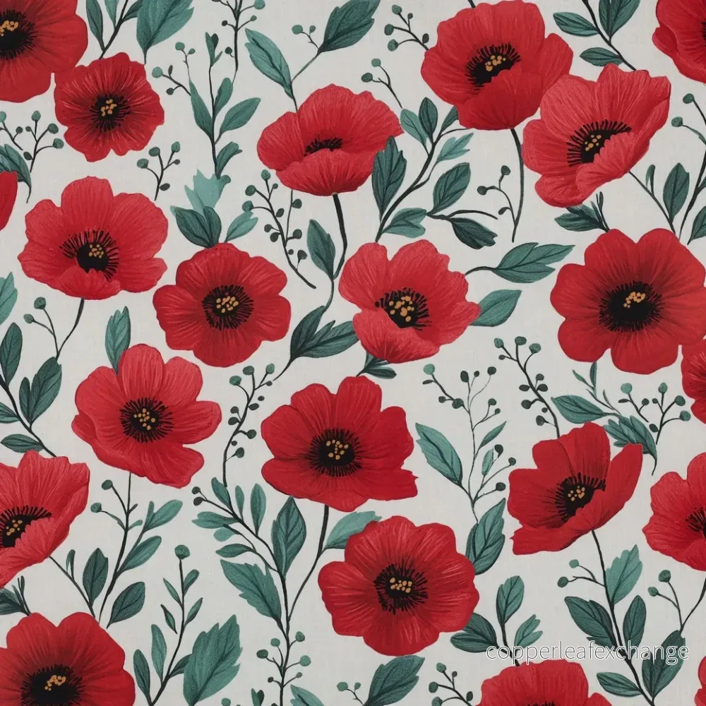Poplin – Cotton – Poppy – Off white, red – 85.002