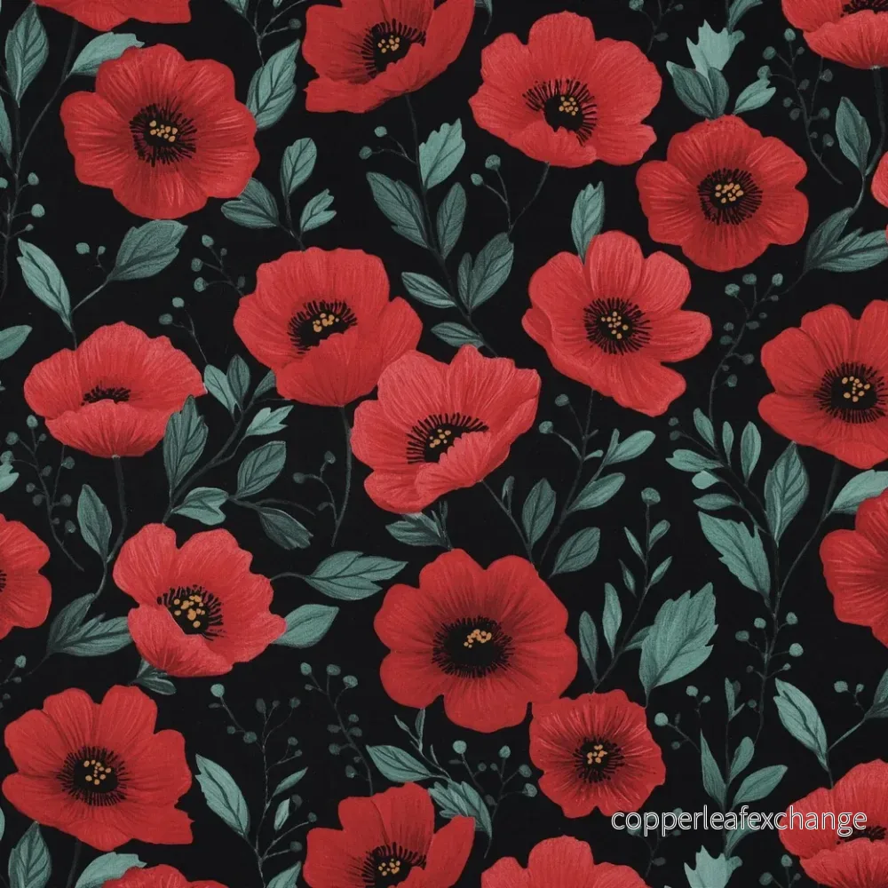 Poplin – Cotton – Poppy – Black, red – 85.001 Poplin – Cotton – Poppy – Black, red – 85.001