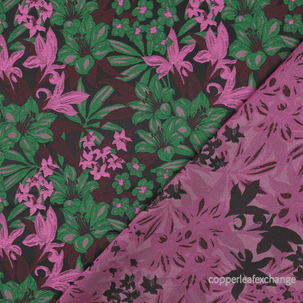 Patterned - Brocade - Floral - Dark green, pink - 001 - Bild 3