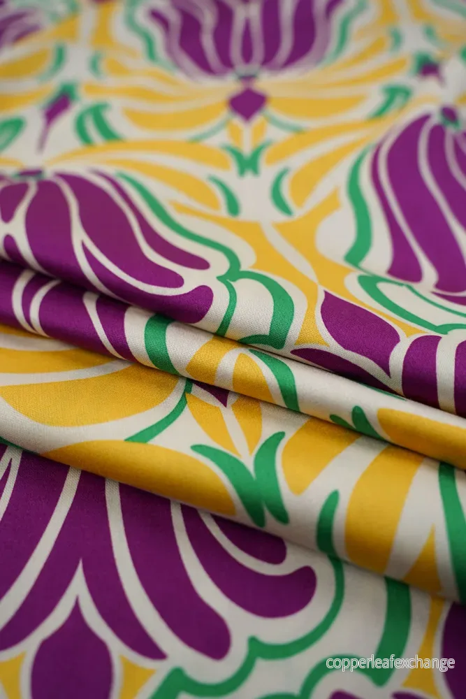 Viscose satin – Patterned – Floral – Purple, Yellow – 2335