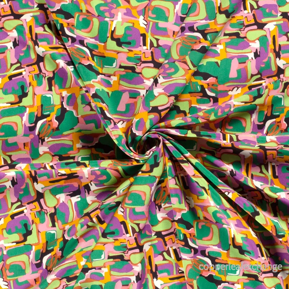 Patterned Viscose - Poplin - Abstract - Multicolor, Green - Bild 3