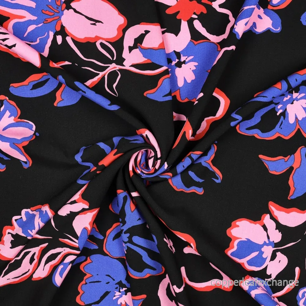 Patterned Viscose - Lenzing Ecovero - Flowers - Black - Bild 3