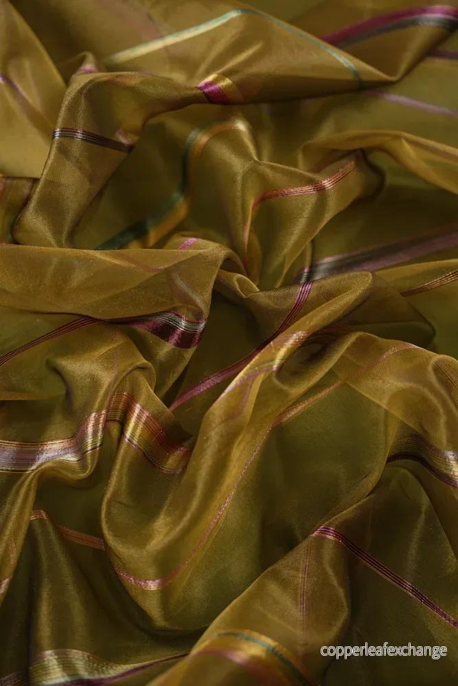 Vintage – Silk Organza – Woven Stripe – Olive Green – VS39