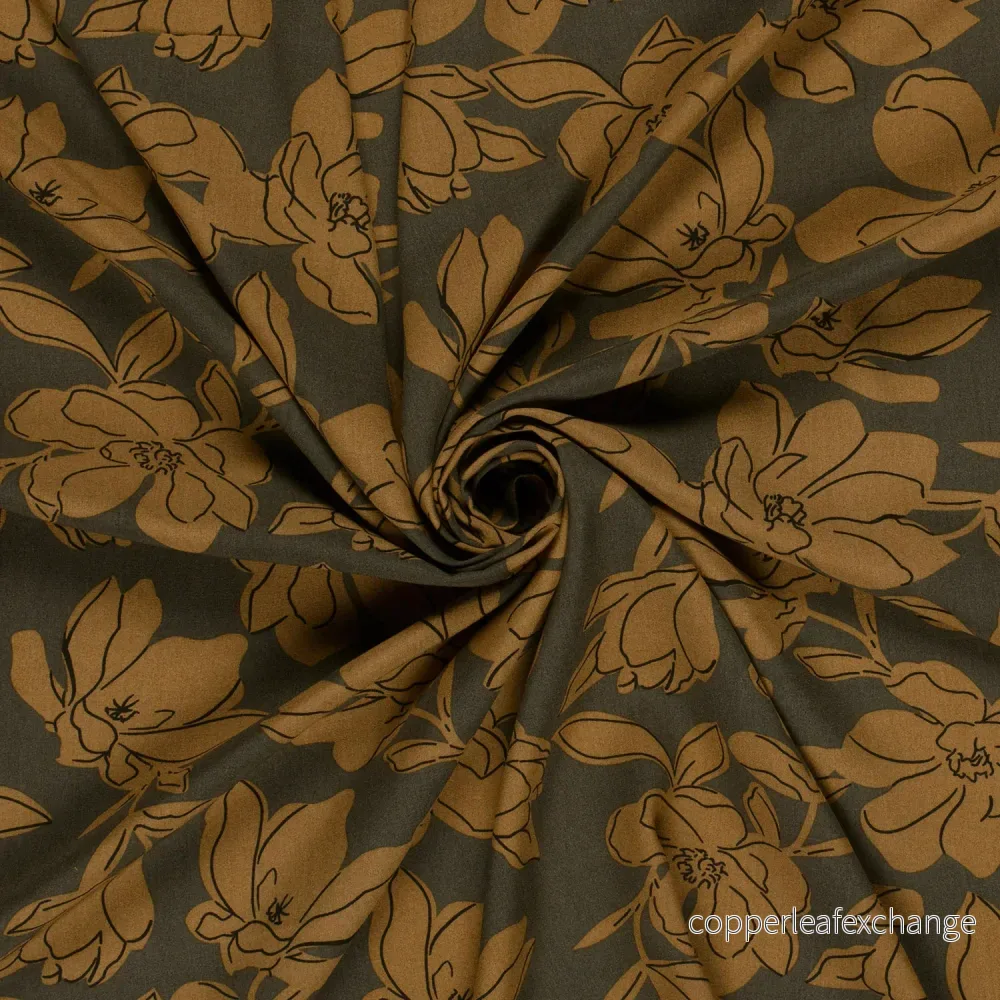 Patterned Viscose - Poplin - Flowers - Khaki Green - Bild 3