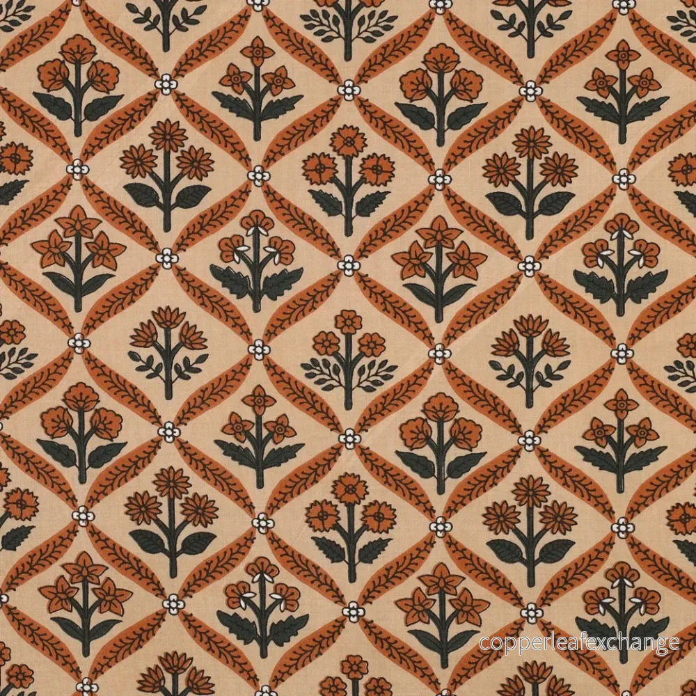 Patterned – Cotton – Block print – Flowers – Rust – 16.005