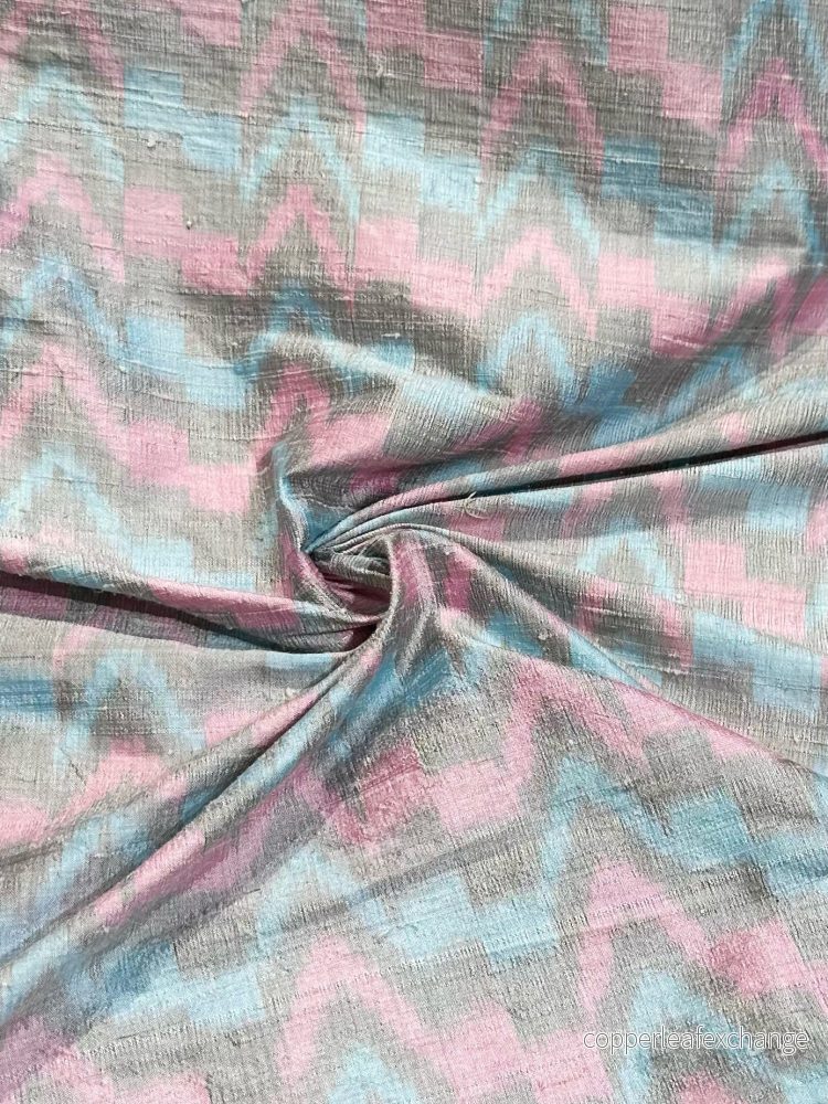 Vintage Thai Silk Abstract Batik Blue Pink Bubblegum VT18