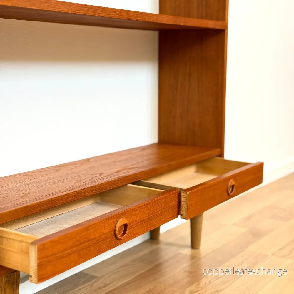 Bokhylla i teak med små lådor, 1950-60-tal, Danmark - Bild 3
