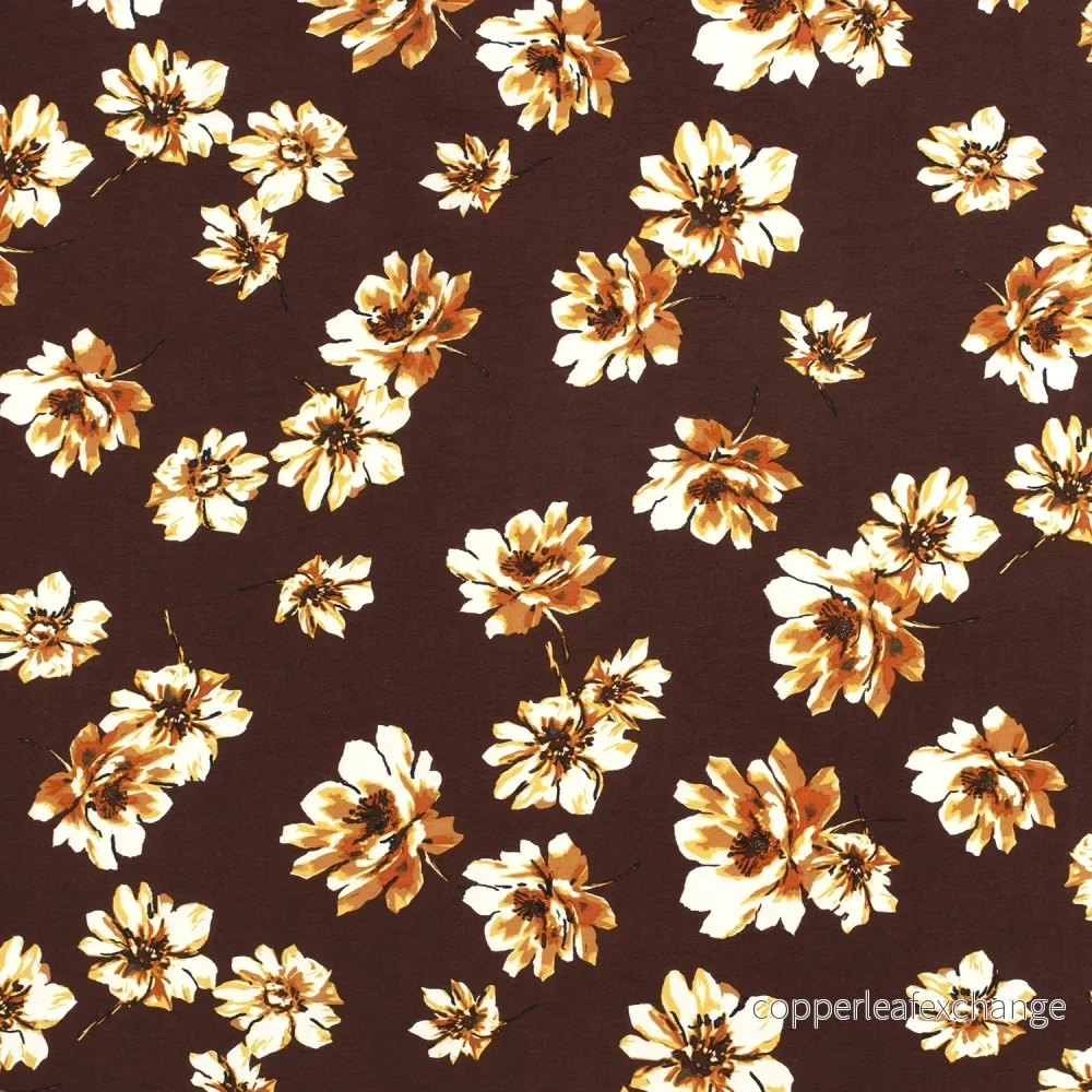 Patterned Viscose - Crepe - Flowers - Dark Brown