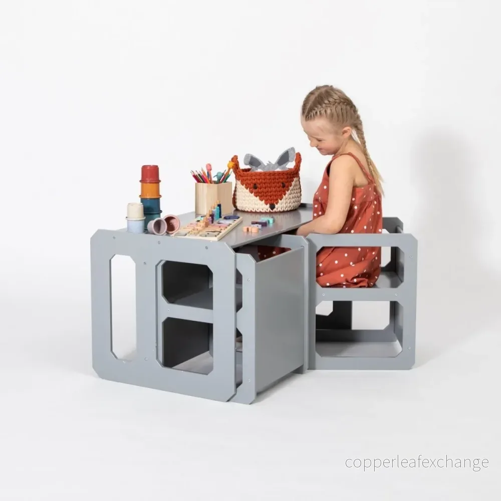 Montessori-bord med 2 stolar i björk - Bild 3