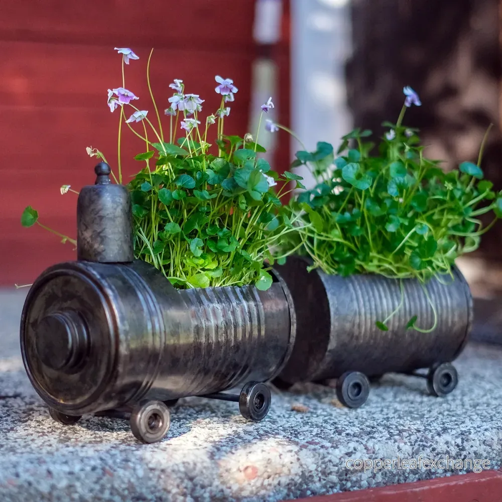 Lok & vagn – set med zink-krukor Lok & vagn – set med zink-krukor