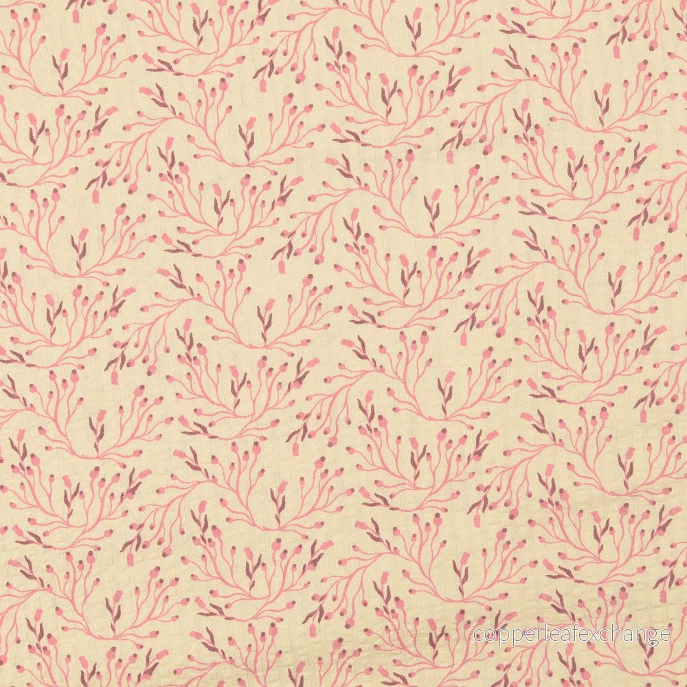 Patterned – Cotton – Seersucker – Flowers – Pink – 0017