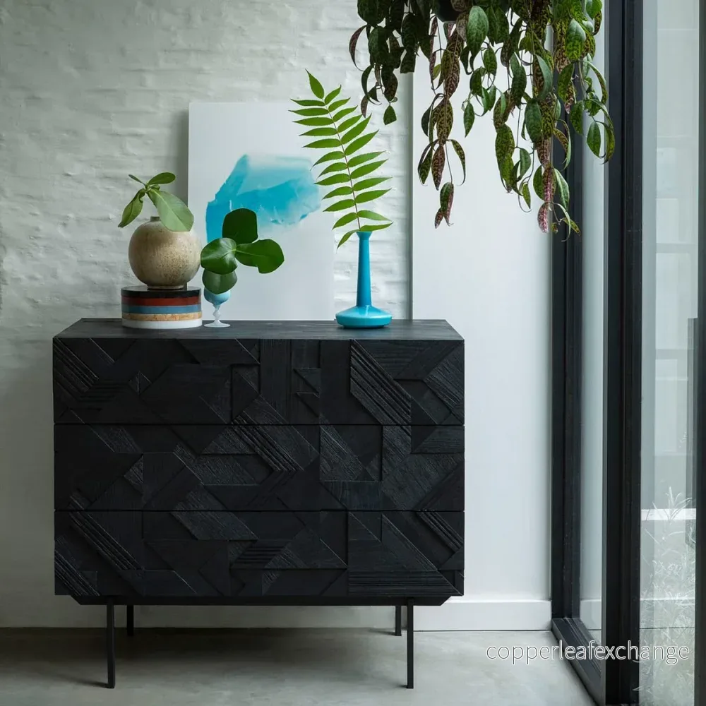 Byrå Graphic i massiv lackad mahogny och teak - Bild 2