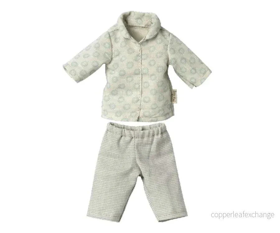 Maileg – Pyjamas för kanin i blått, rutiga byxor och mönstrad skjorta, storlek 1 Maileg – Pyjamas för kanin i blått, rutiga byxor och mönstrad skjorta, storlek 1