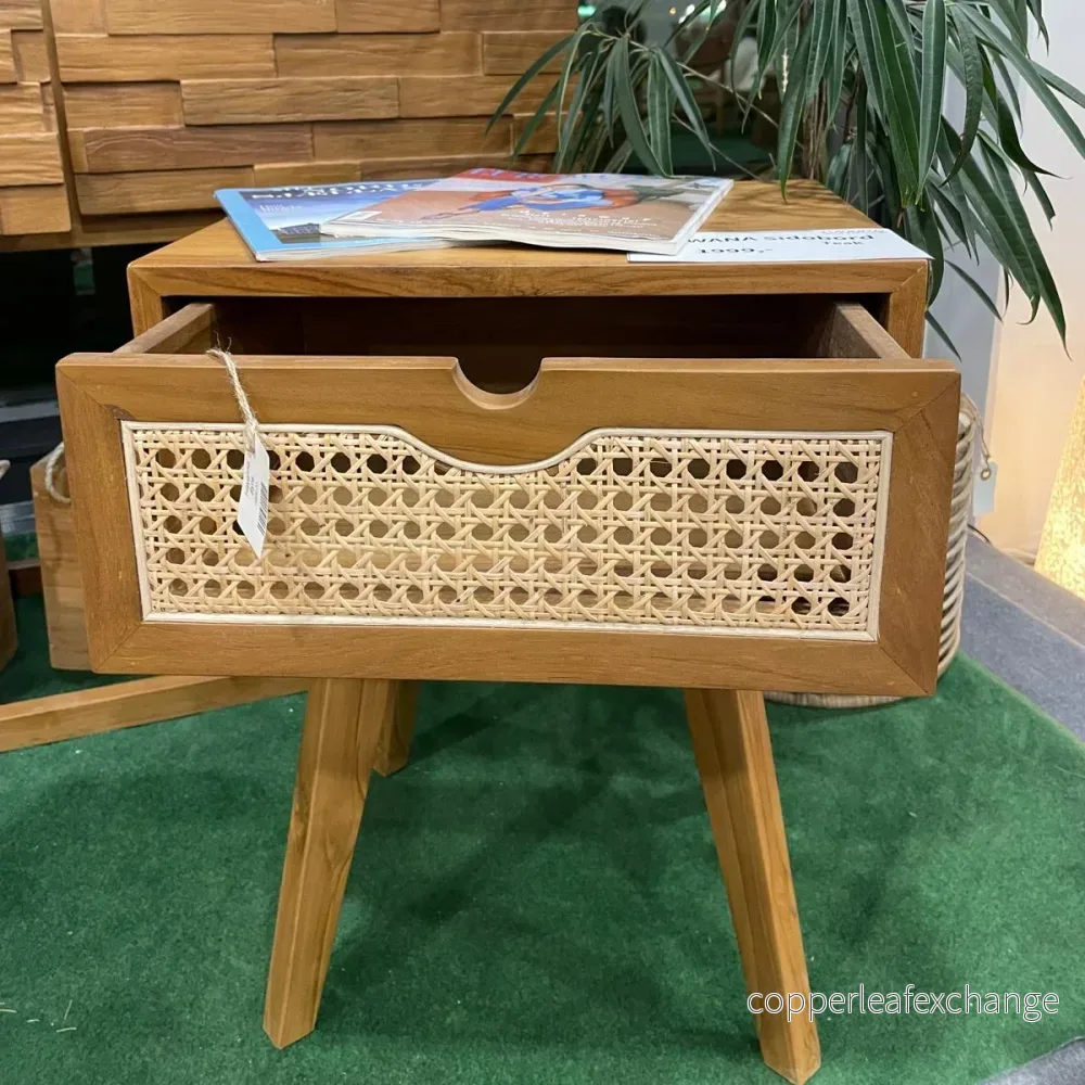 HAWANA Sidobord Teak med Rottinglåda 45x35 cm - Bild 2