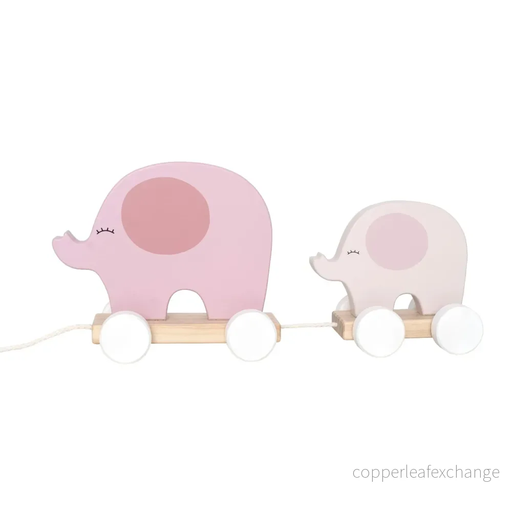Elefantdragdjur i trä, rosa Elefantdragdjur i trä, rosa