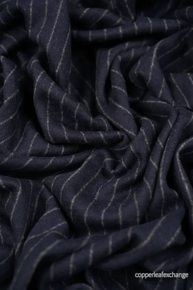 Deadstock – Soft Italian Cotton Coat Fabric – Navy Blue with Stripe – DY88 Deadstock – Soft Italian Cotton Coat Fabric – Navy Blue with Stripe – DY88