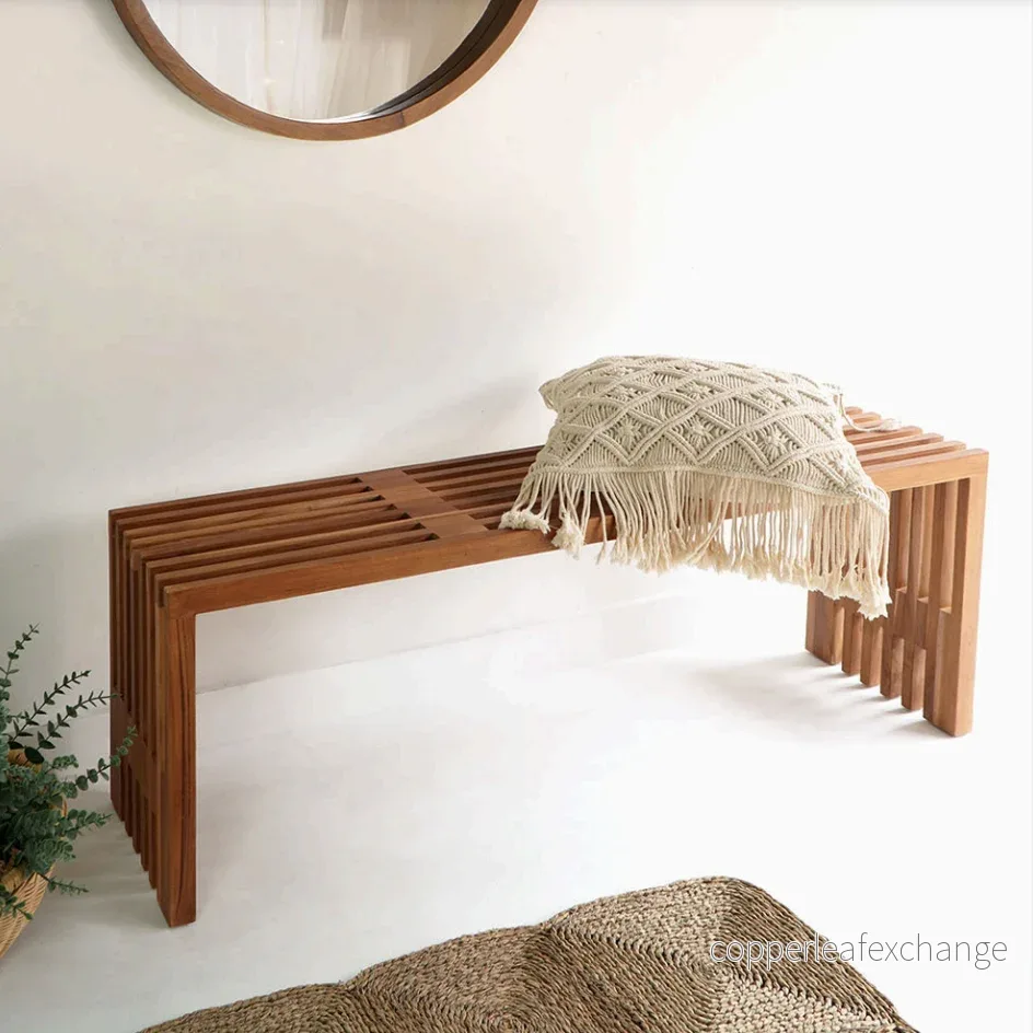 LINEA Lamellbänk i Teak – Stilren Träbänk 90cm för Inomhus & Utomhus - Bild 2