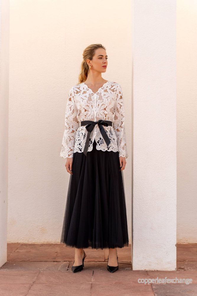 Chiara cardigan i macramé-spets vit - Bild 2