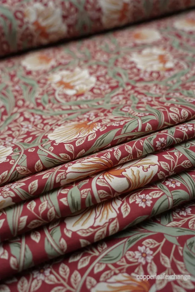 Jugend Pattern Upholstery Fabric Curtain Fabric – Cotton – Floral Entrapment – Red