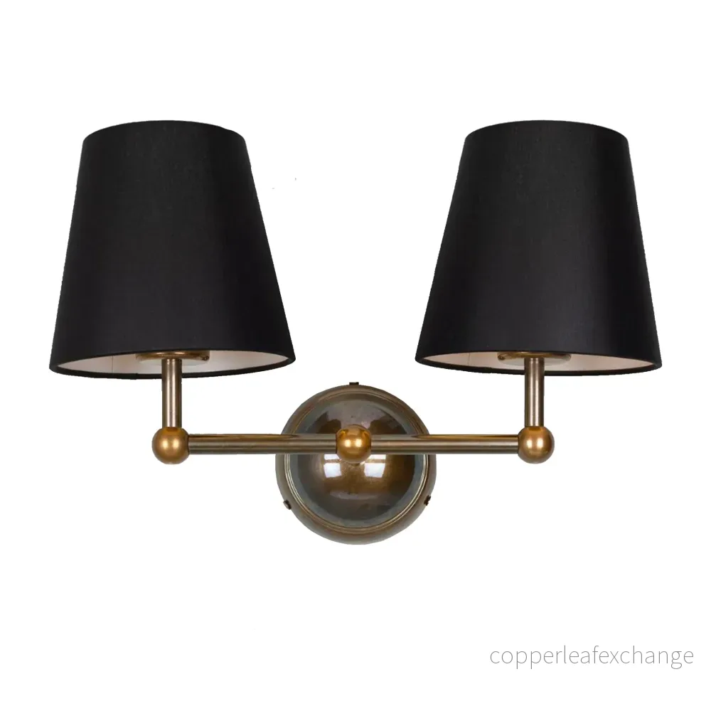 BUSAN - Modern Brass Double Wall Light with Fabric Shades - Bild 3