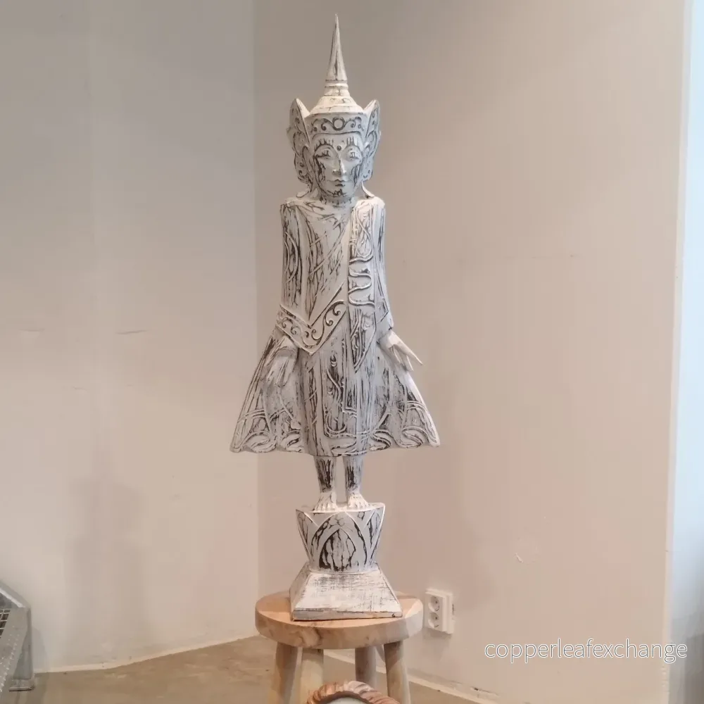Stående Buddha Staty Teak 100cm – Handsnidad Bali