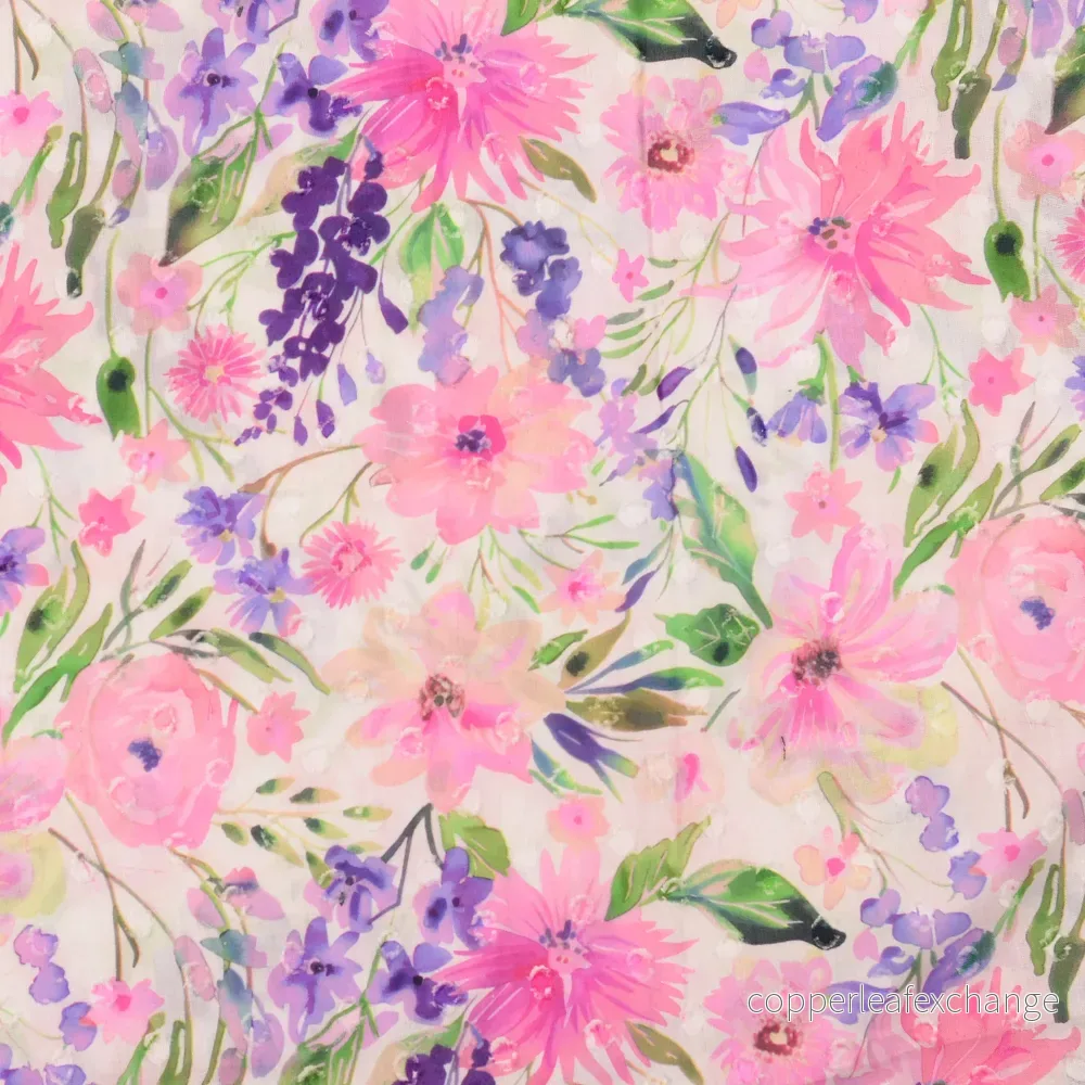 Patterned – Cotton – Textured Dots – Flowers – Purple, Pink – 0008 Patterned – Cotton – Textured Dots – Flowers – Purple, Pink – 0008