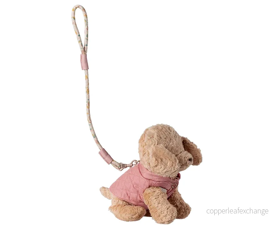 Maileg – Koppel till hundvalp, rosa sele med blommigt koppel till hund, rose - Bild 2