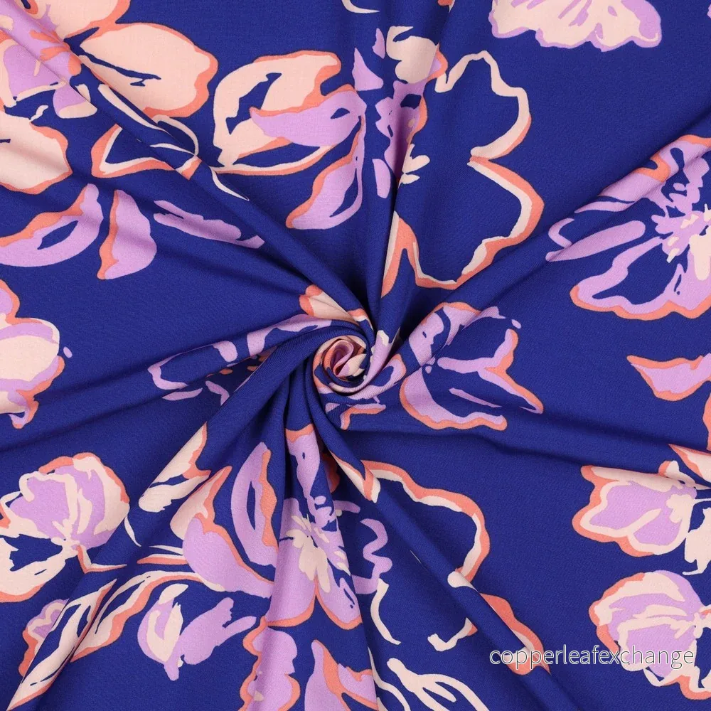 Patterned Viscose - Lenzing Ecovero - Flowers - Cobalt - Bild 3