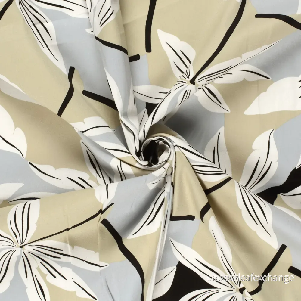 Patterned – Cotton Satin – Large Floral – Black, Beige – 069 Patterned – Cotton Satin – Large Floral – Black, Beige – 069