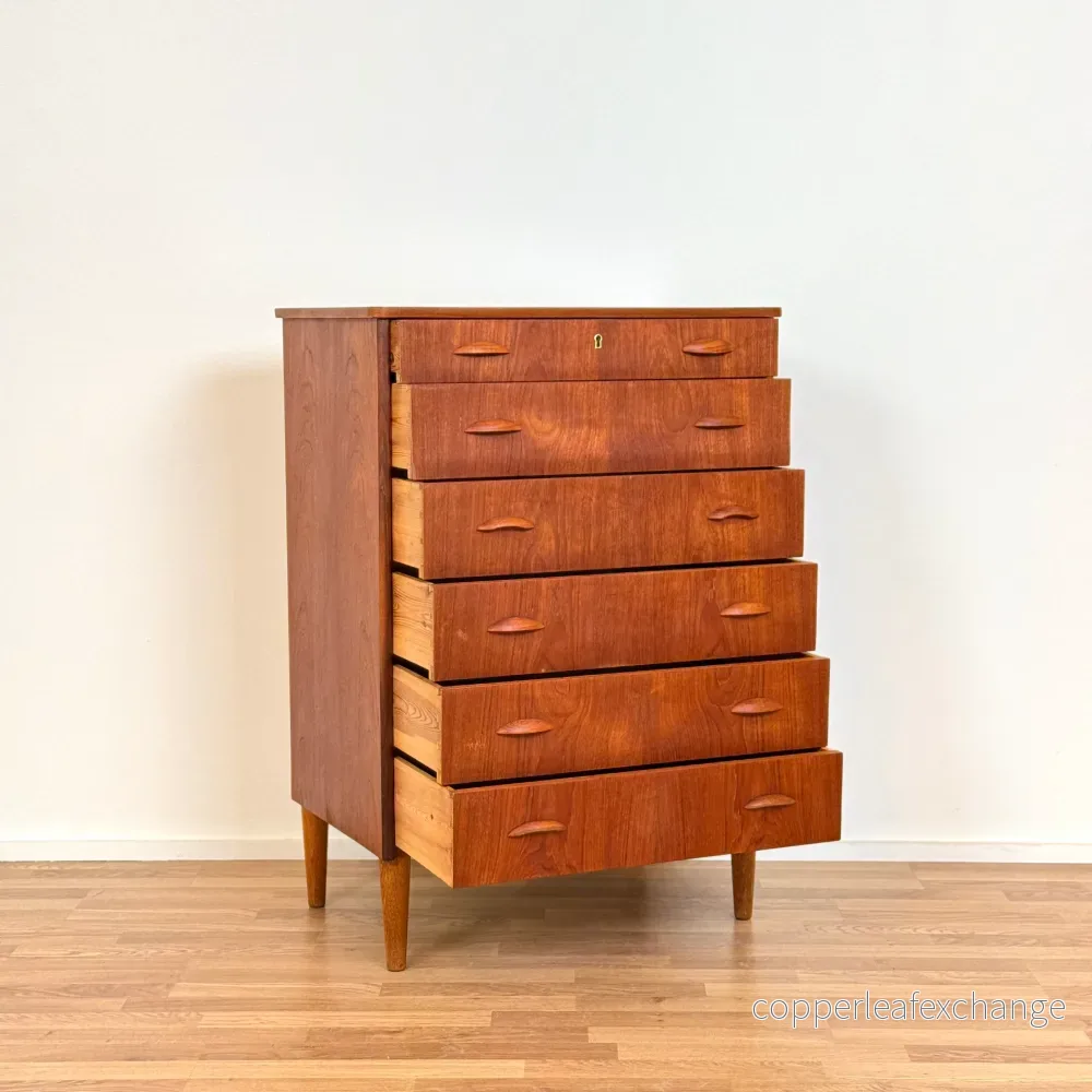 Byrå med 6 lådor i teak, 1950-60-tal, Danmark - Bild 2