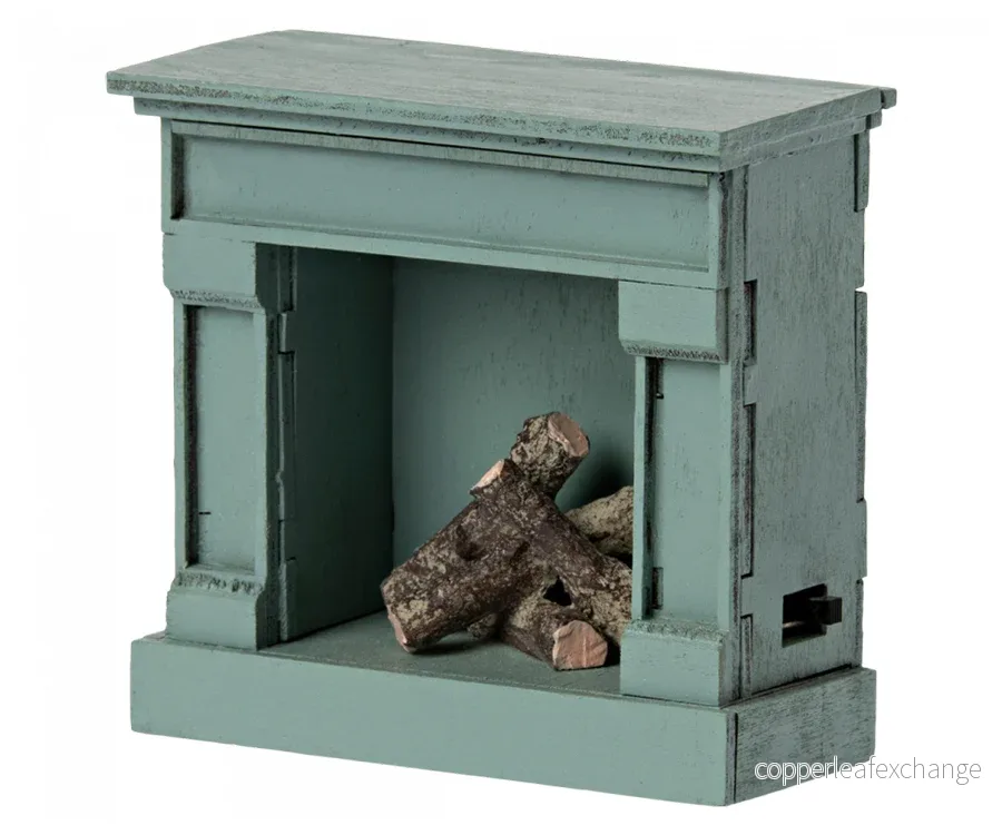 Maileg – Öppen spis med ljus, mindre kamin, vintage blå - Bild 3