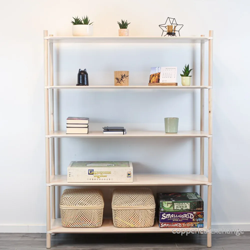 Montessori-inspirerad trähylla stor, 5 hyllor