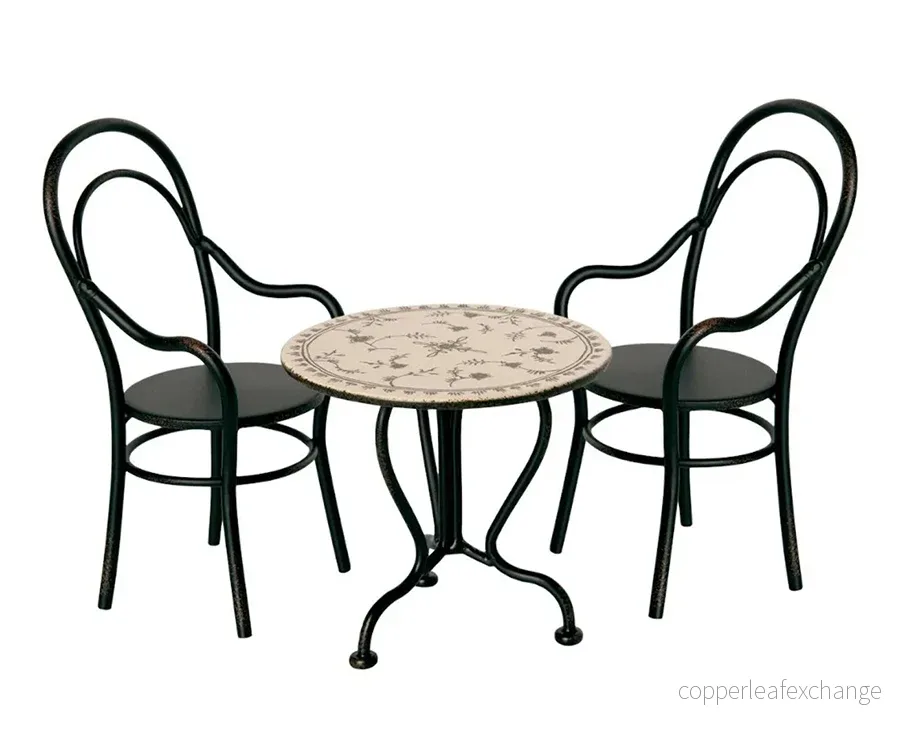 Maileg – Cafébord, litet runt bord, matbord i svart metall, vintage miniatyr (slutsåld kollektion) - Bild 3