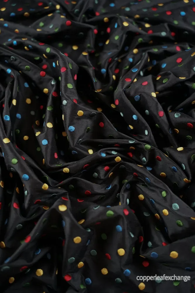 Vintage – Thai Silk – Embroidered – Dots – Polka Dots – Black – VT53