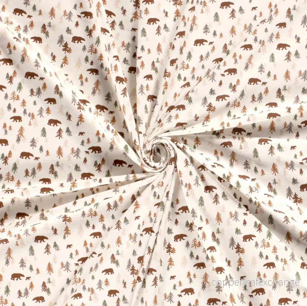 Patterned Cotton Jersey - The Bear in the Forest - 200g - Off-White - Bild 3
