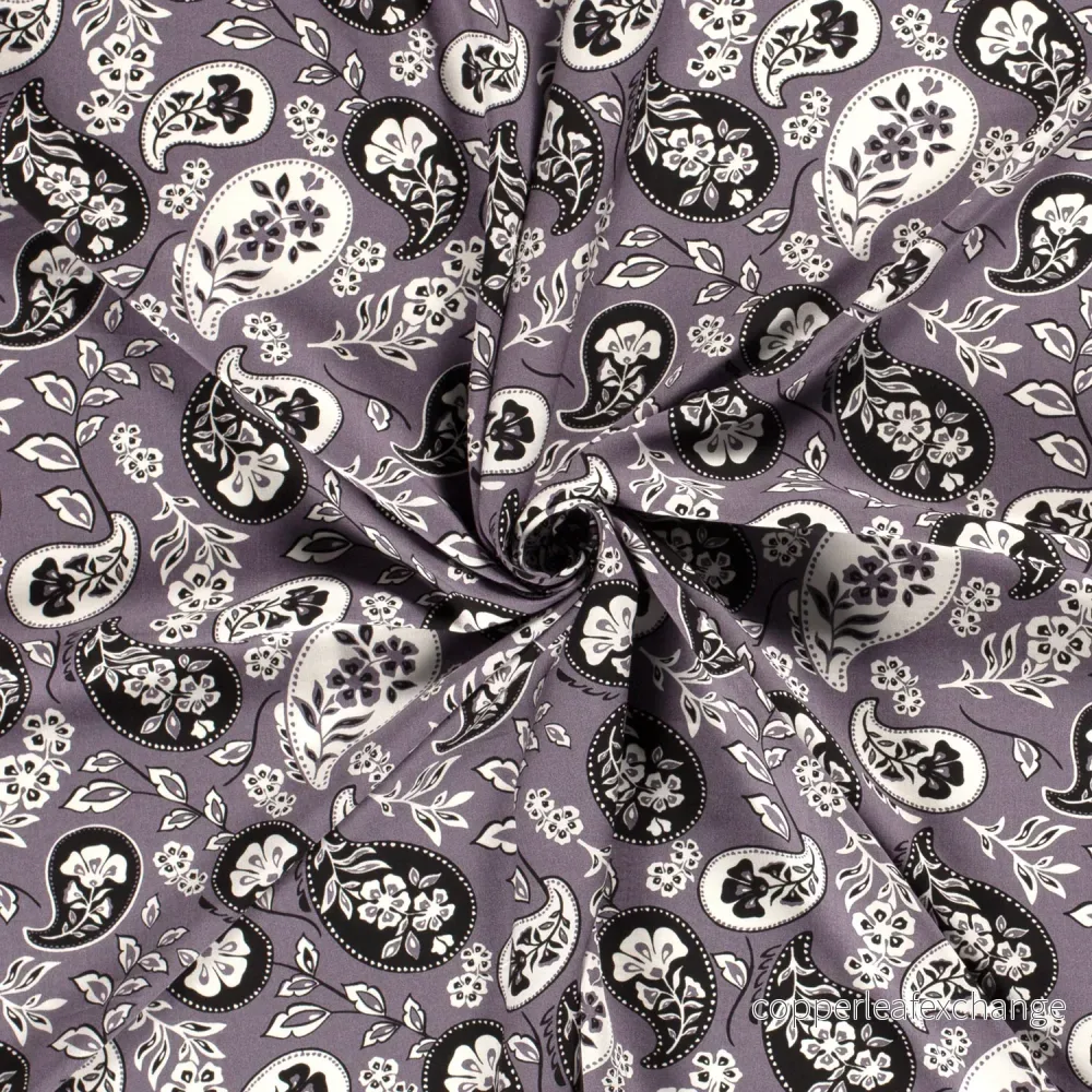 Patterned Viscose - Poplin - Paisley - Black - Bild 3