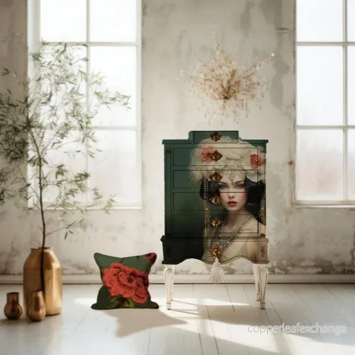 Lady med vita blommor i håret - enstaka decoupage konstark - Bild 2